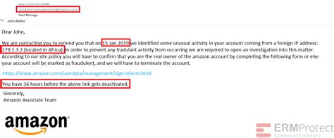 Example of a phishing email impersonating Amazon