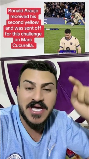 Araújo's challenge on Cucurella that led to his second yellow card.