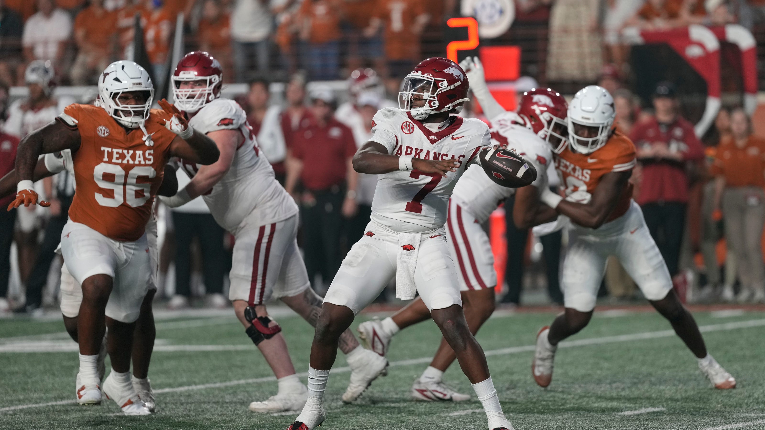 KJ Jackson showed promise with his legs and arm in relief against Texas.