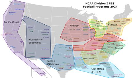 Map showing current and projected conference alignments for the 2025 season.