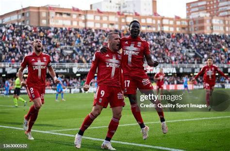 Óscar Ortuño celebrates his stunning goal against Valencia.
