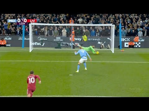 Liverpool's Giorgi Mamardashvili makes a crucial penalty save against Erling Haaland.