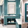 A teal bathroom with Cloud Dancer accents, embodying earthy tranquility.