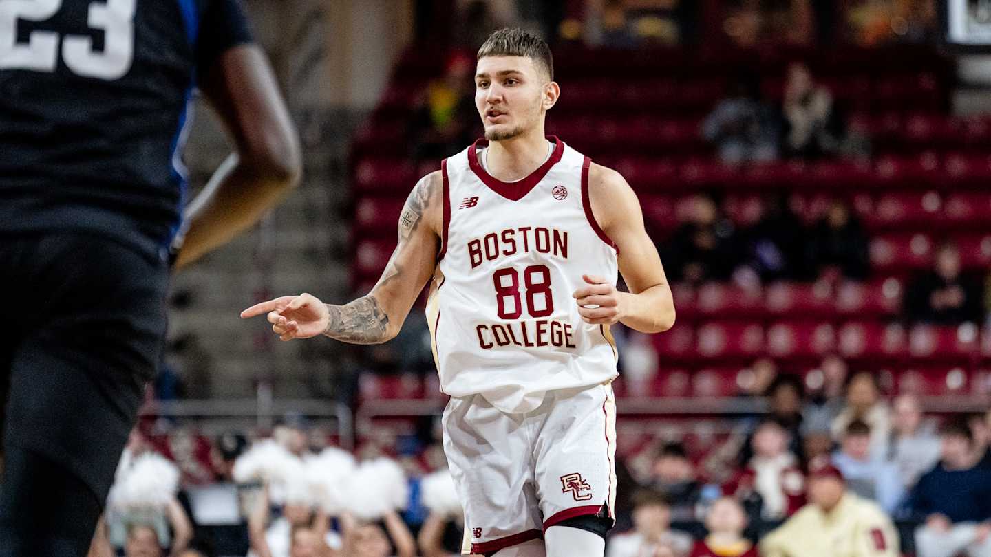 Boston College players strategize during a timeout in the Charleston Classic.