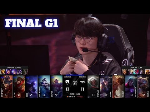 Faker celebrates during a historic KT vs T1 match in the LCK.