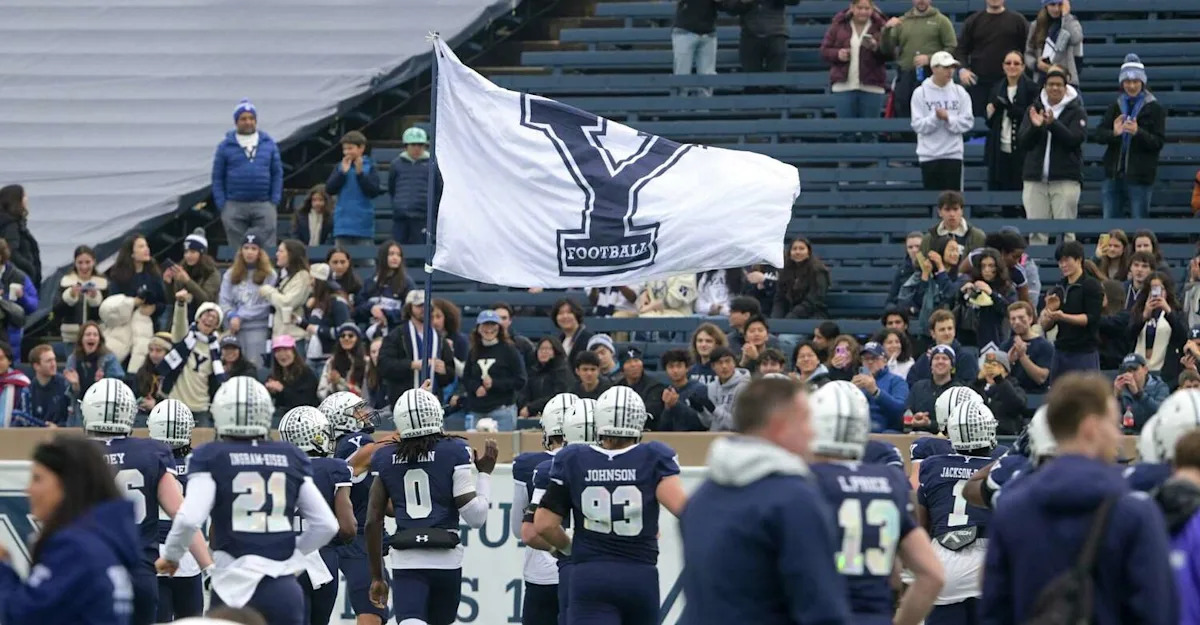 Yale celebrates after one of the greatest comebacks in FCS playoff history against Youngstown State.