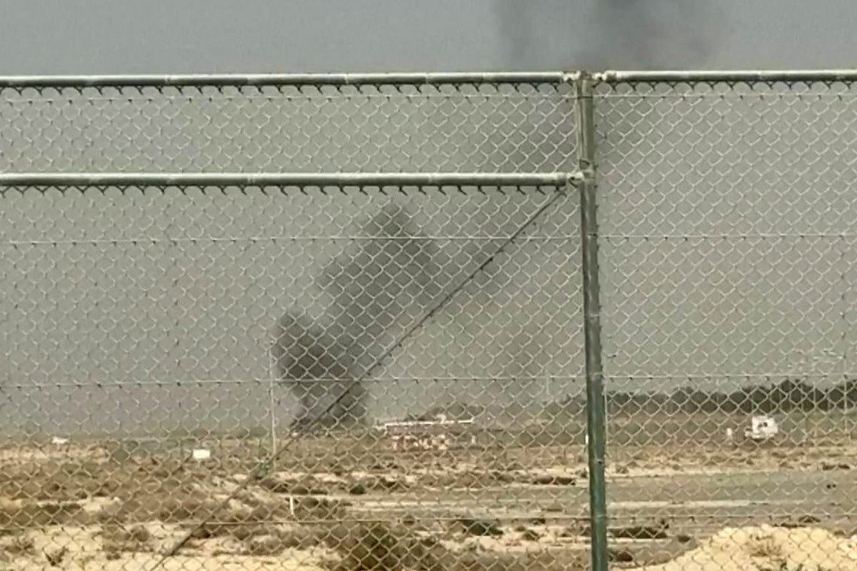 Emergency crews responding at the crash site of the HAL Tejas at Dubai Air Show.