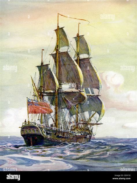 HMS Endeavour, the ship that carried Cook on his first historic voyage to the Pacific.