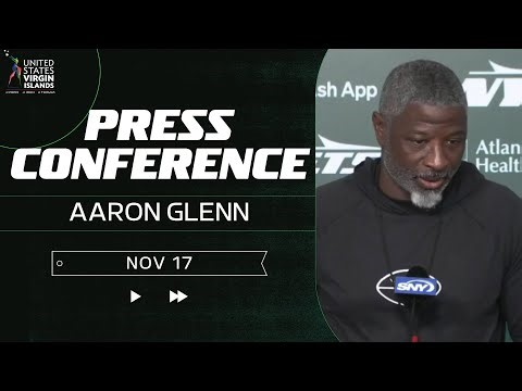 Jets head coach Aaron Glenn addresses the media during his weekly press conference.