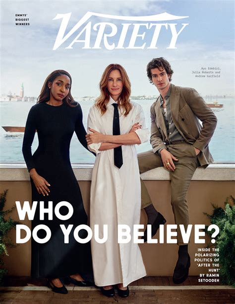 Julia Roberts alongside co-stars Andrew Garfield and Ayo Edebiri in a scene from 'After the Hunt'