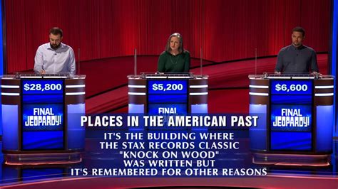 The Final Jeopardy board where all contestants missed the Harper Lee question