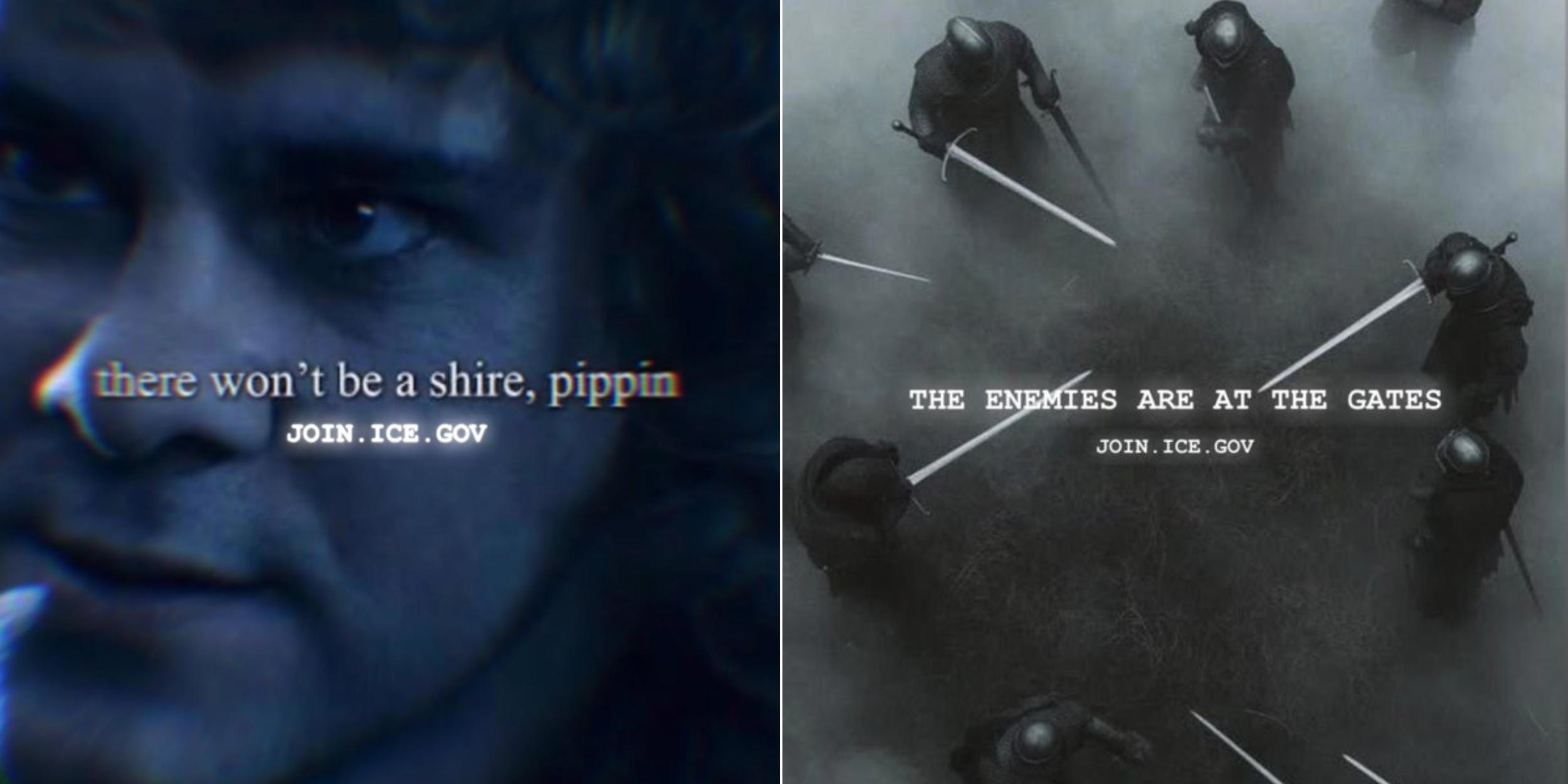 Political messaging in DHS ads featuring American symbolism and Trump references.