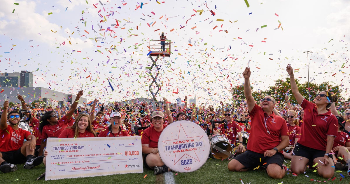 Temple University's Diamond Marching Band in rehearsal ahead of their Macy's Parade debut