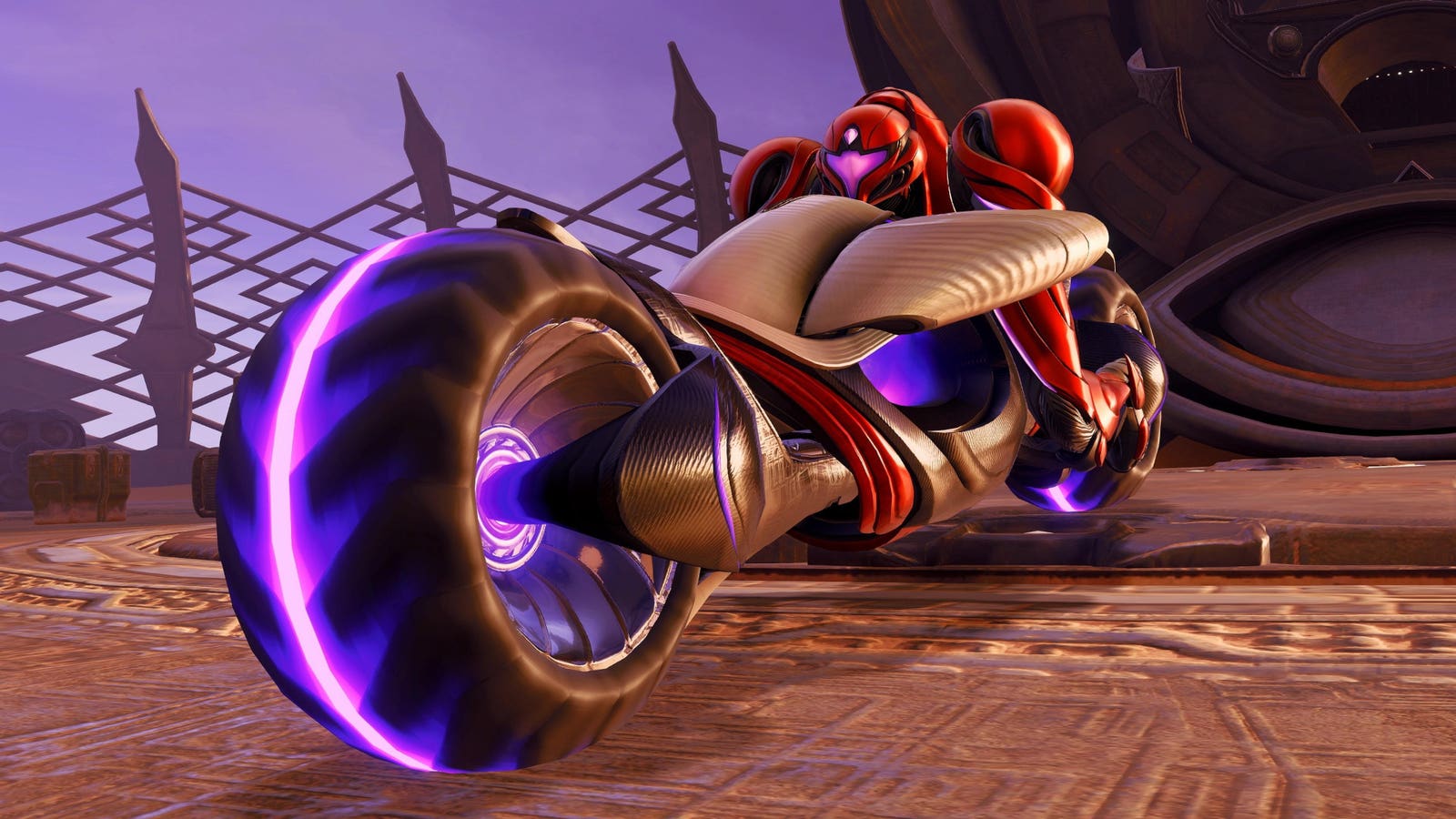The Vi-O-La motorbike navigating the vast Sol Valley hub world