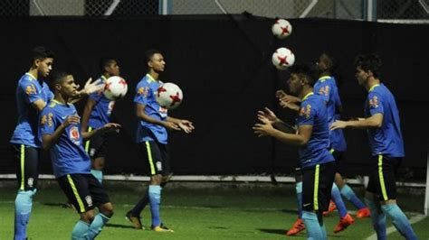 Brazil U-17 players practicing during a training session ahead of the match