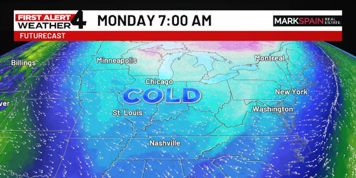 A cold winter morning in Nashville as temperatures drop into the 20s.