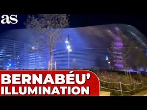 The iconic Santiago Bernabéu stadium illuminated for the historic NFL game.
