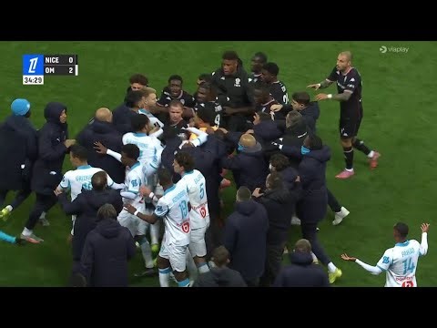Mason Greenwood celebrates his hat-trick goal against Nice.