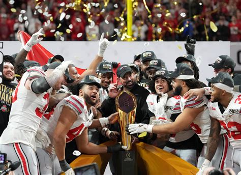 The Buckeyes celebrate their sixth consecutive victory of the season.