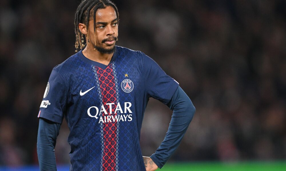 Barcola celebrates after scoring a goal for PSG.