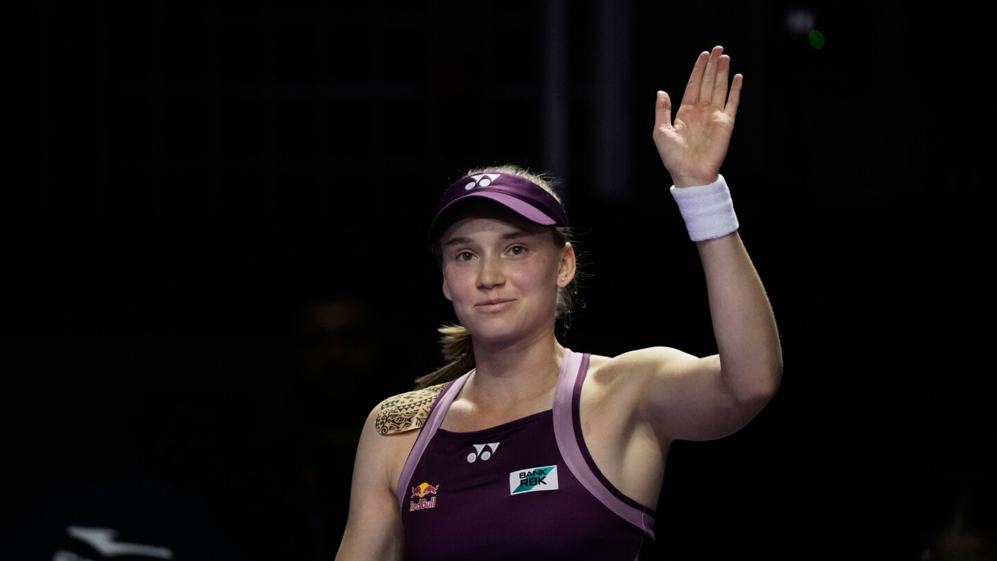 Pegula celebrates taking the opening set against Rybakina.