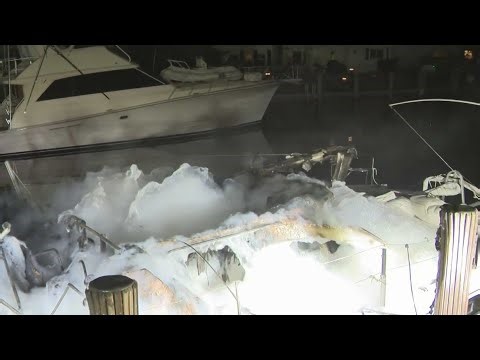 A burning sailboat at a Deerfield Beach marina.