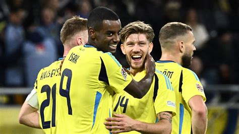 Sweden's Alexander Isak looks on from the bench during a qualifier.