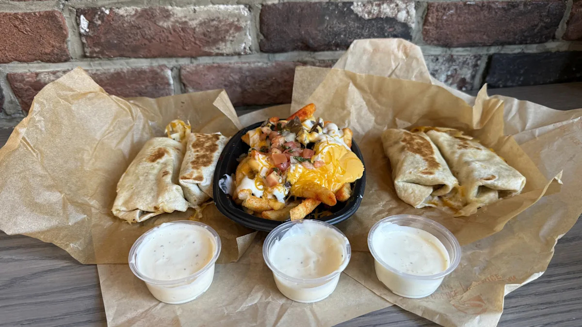 The new Creamy Garlic Sauce pairs perfectly with Cheesy Dipping Burritos.