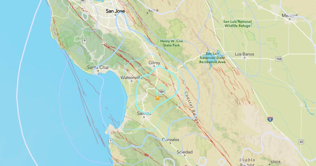 Map showing the location of the magnitude 4.0 earthquake near San Juan Bautista.