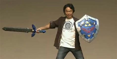 Producer Shigeru Miyamoto with the Master Sword, symbolizing his vision for the film.