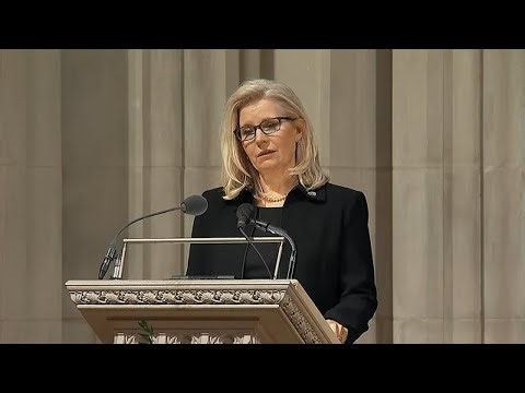 Liz Cheney delivers a tribute to her father at the funeral service.