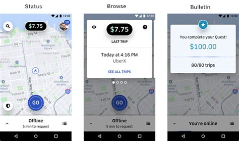An Uber driver checks their earnings through the company's smartphone application