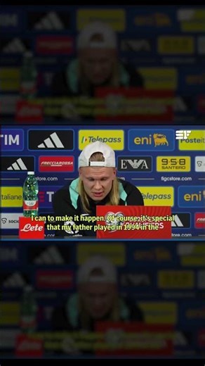 Erling Haaland celebrates after scoring for Norway during their qualifier against Italy.