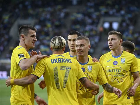 Ukraine players celebrating during a recent World Cup qualifier match.