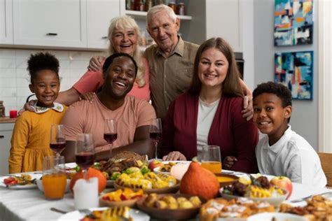 Families gathering for Thanksgiving dinner