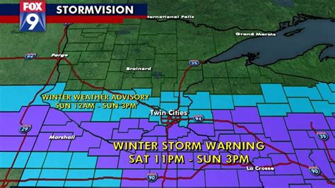 Map showing the winter storm warning area across Minnesota.